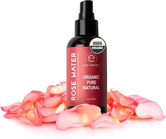 Eve Hansen Organic Rose Water Spray Pure Rosewater Face & Hair Mist for Hydration & Refreshing Glow | Facial Toner & Makeup Setting Spray | Alcohol-Free & Vegan | 4 oz