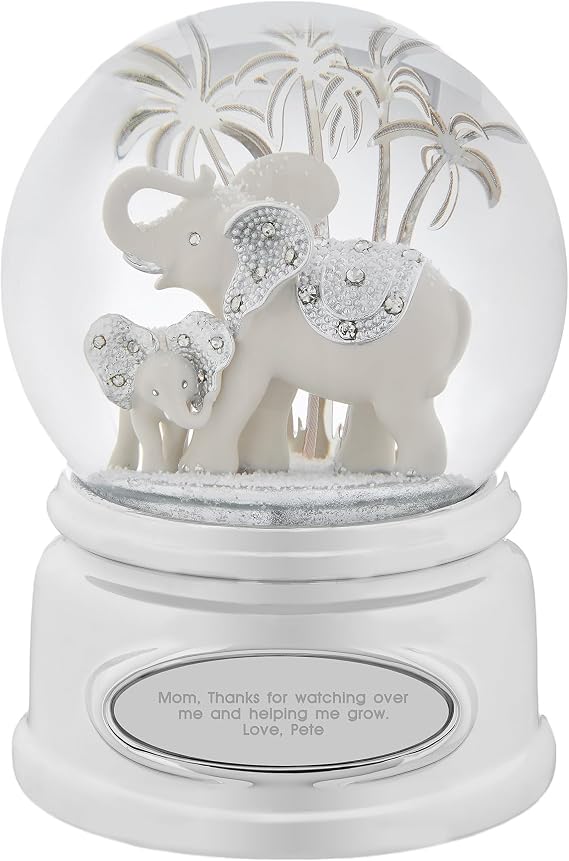 THINGS REMEMBERED Engraved Elephant and Baby Calf Musical Snow Globe