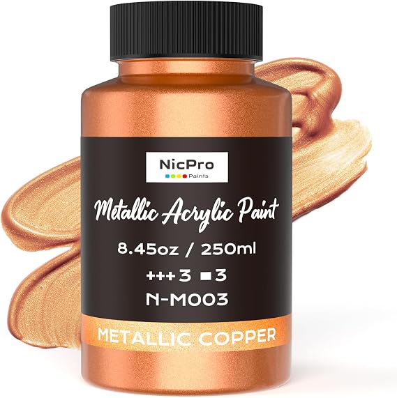 Nicpro Metallic Copper Acrylic Paint, 8.45oz/250ml Large Copper Leaf Paint, Non Toxic, Non Fading Craft Paints for Metal, Wood, Clay, Fabric, Canvas, Furniture, Handcrafts, Art Supplies