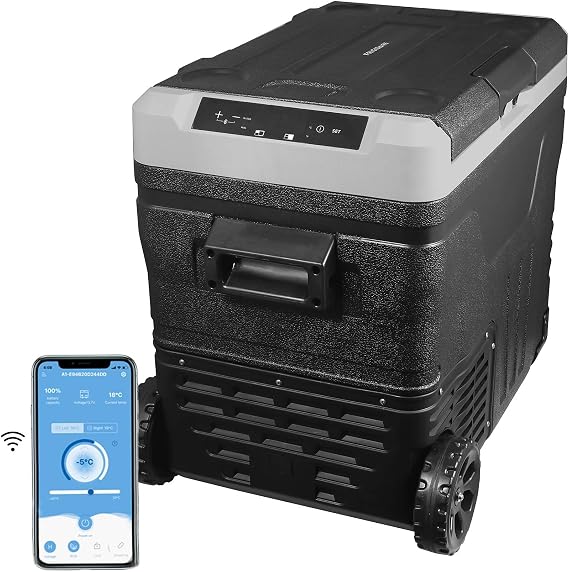 Frigidaire, 51 Qt. Portable Convertible Electric Refrigerator/Freezer Trolley-With App, Dual Zone, Black