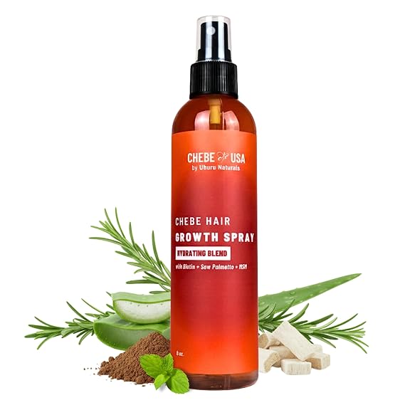 Uhuru Naturals Chebe Hair Growth Spray, 8 Oz Daily Hydrating Treatment for All Hair Types, Anti-Shedding Formula