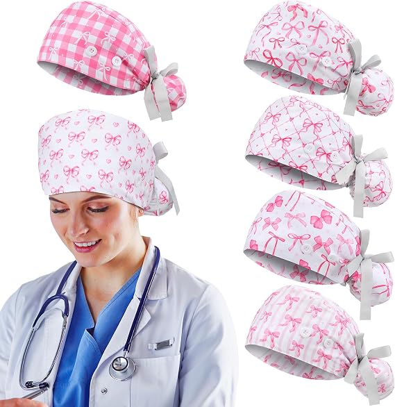 HooLing 6 Pcs Scrub Caps for Women Nursing Hat with Button