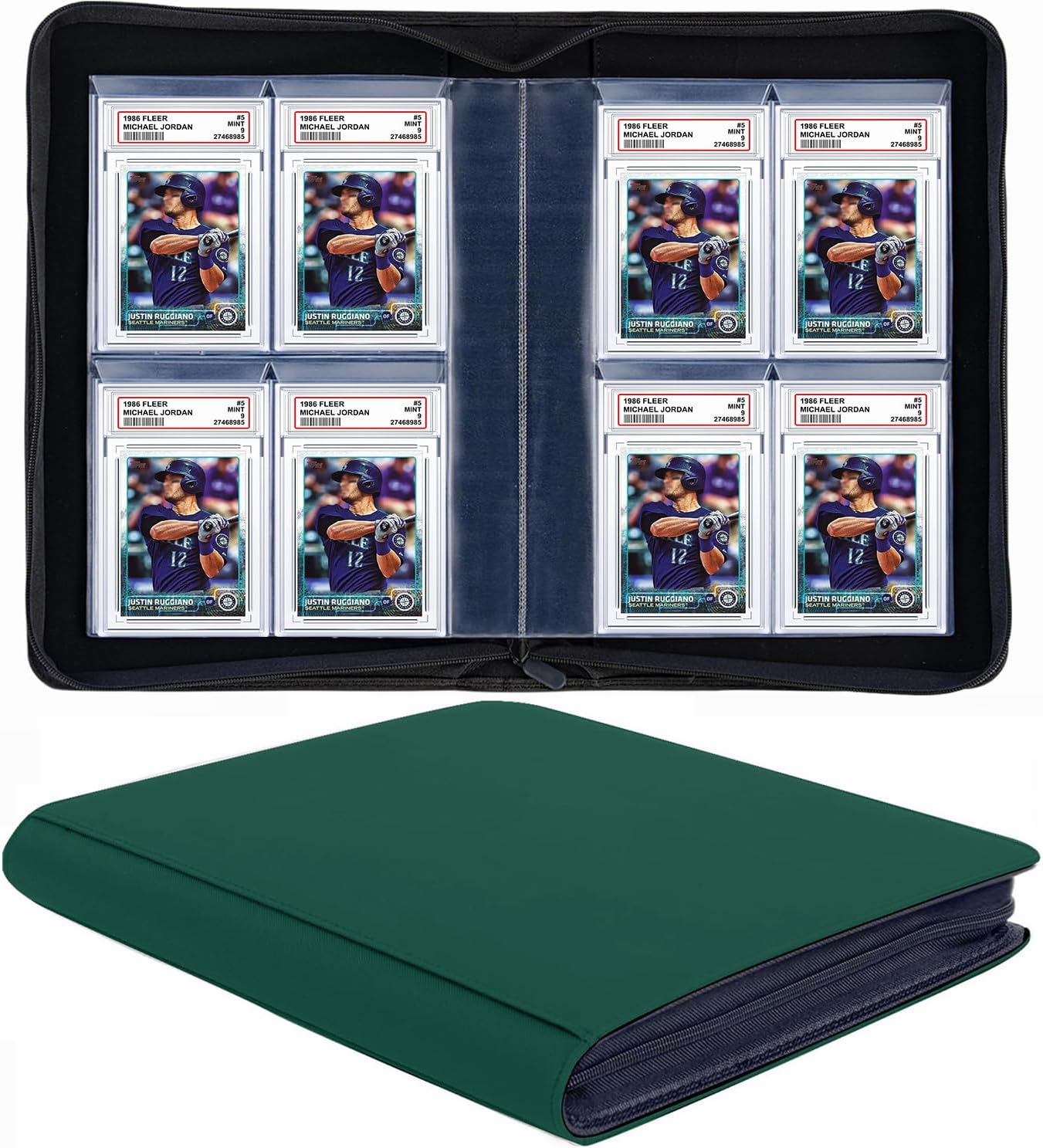 40 Pockets Graded Card Binder, Toploading PSA Slab Holder Album, PU Leather Graded Card Storage Binder, Premium 4 Pocket PSA Card Binder Album with Sleeves Green