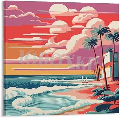 AANAN Hiroshi Nagai Poster Seaside Beach Painting Art Poster Home Living Room Bedroom Decoration Gift Printing Art Poster Frame-style 10x10inch25x25cm