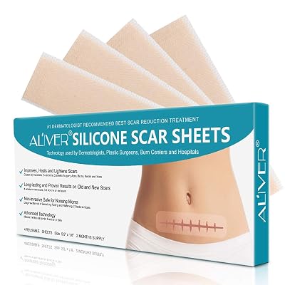 Silicone Scar Removal Sheets,Professional Removal Sheets for Scars Caused by C-Section, Surgery, Burn, Acne, Keloid, and Stretch Marks, Works on Old & New Scars, 5.91.6, 4 Reusable Scar Sheets