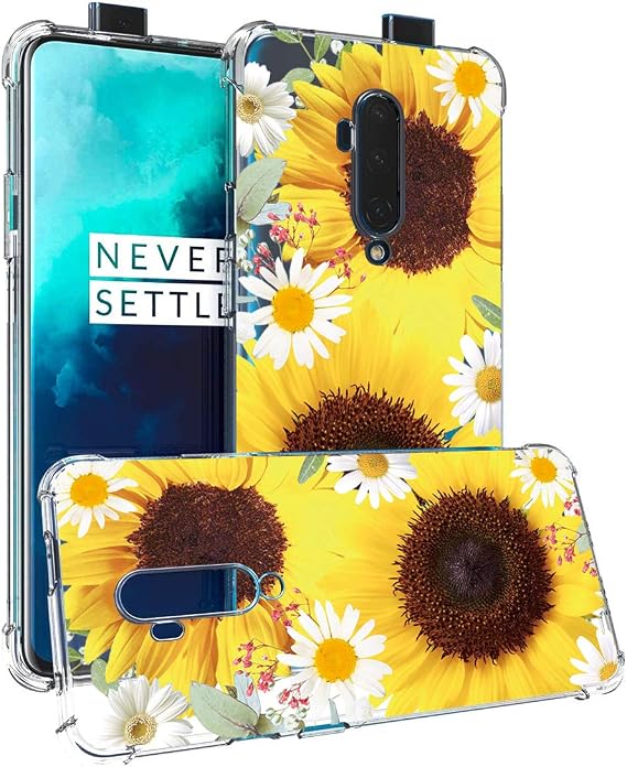 Designed for Oneplus 7T Pro case, One Plus 7T Pro Cute Case, Slim Shockproof Clear Soft Flexible TPU Back Phone Case Cover for Oneplus 7T Pro (Sunflower)
