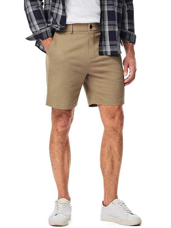 JMIERR Men's Classic-Fit 7" Chino Short | Slim Fit, 7 Inch Inseam, Hybrid Chino, Summer Stretch Waist Cotton Twill, Casual Dress with Pockets for Golf, Work, Beach