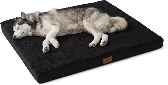Bedsure XXL Dog Bed, Giant Pet Bed with Washable Cover, 53x36 Inch Black | Orthopedic Egg Crate Foam, Flat Rectangle Sherpa Mat, Non-Slip Bottom, Comfy Removable Washable Cover, For Pets Up to 100 lbs