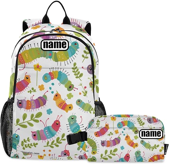 Colorful Caterpillars and Leaves Boys Backpacks With Lunchbox personalize School Bag For Boy School Backpacks For Girls With Lunch Box age 8-10 years old