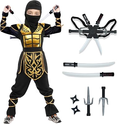 digi Kids Halloween Ninja Costume for Boys, Ninja Costume Set with Toys,Halloween Cosplay Party Costumes for Kids 4-12T
