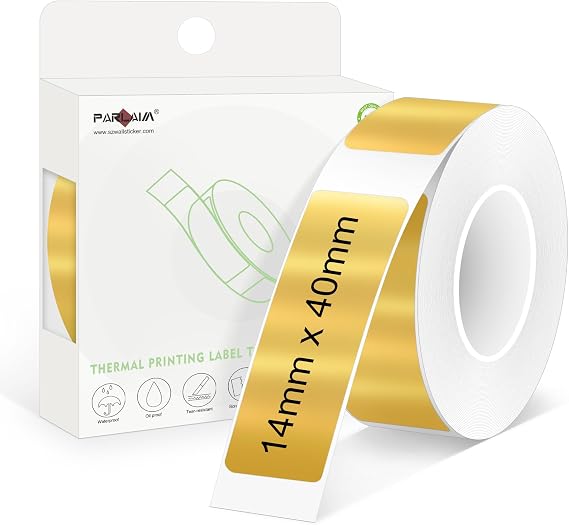 PARLAIM 14 X 40mm (1/2" x 1 1/2") Waterproof Thermal Label, 160pcs OEM Label Tape Replacement Roll for Label Maker Perfect for Home/Office/School, Bright Gold