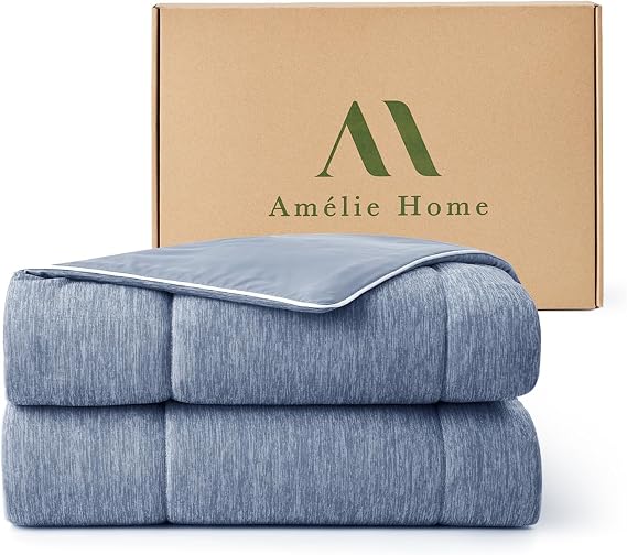 Cooling Comforter Blanket for Hot Sleepers, Twin Size, Heather Denim Blue