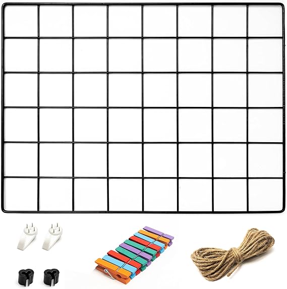 ODOXIA 1 Pack Wire Wall Grid Panel | Hanging Home, Office & Kitchen Decor | Mesh Storage Organizer & Picture Frame | Grid Panels | Memo & Photo Grid | Photo Wall | Metal & Black