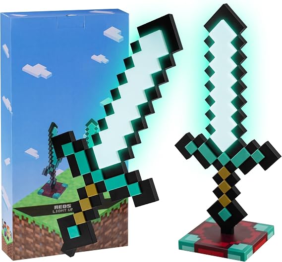 Pixel Diamond Sword Night Light - 7 Colors LED Sword Night Lamp - USB Rechargeable LED Night Lamp -Children's Bedroom Desktop Decorative Lamps - Ideal for Game Room Decor - Gift for Kids Game Lovers