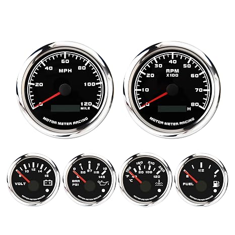 MOTOR METER RACING 85mm 3-3/8" W PRO Series 6 Gauge Set Black Dial