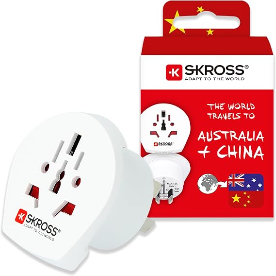 Skross World to Australia/China Country Travel Adaptor, White | International Plug Converter, Compatible with Laptops, Phones, Hairdryers, Shock Protection