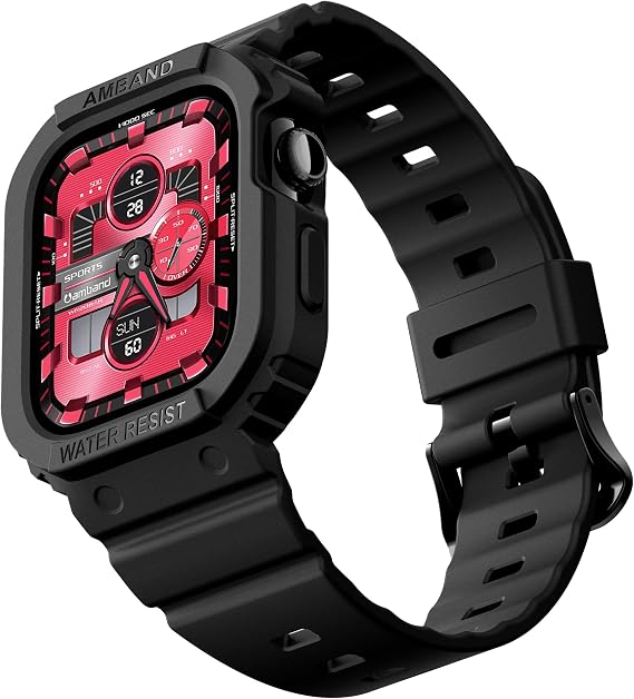 amBand Rugged Case with Band for Apple Watch Series 10 11 42mm, Shockproof & Protective Sport Bumper Cover, Lightweight & Comfortable Strap for Men & Women, Matte Black