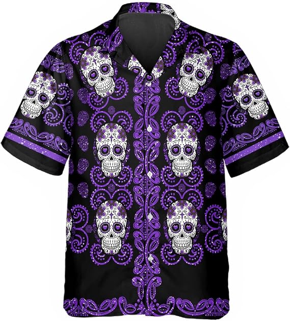 Skull Pattern Color Hawaii Shirts Men Women Summer 3D Printed Short Sleeve Button Down Graphic Aloha Hawaiian Shirt