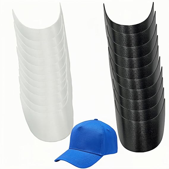 20 Pcs insert hat brim Plastic Hat Inner Support Baseball Bump Cap Holder, Crochet or Knit Brim Stiffener Cap Visor Insert for DIY Craft Sewing Caps Supplies Making (Black,White)