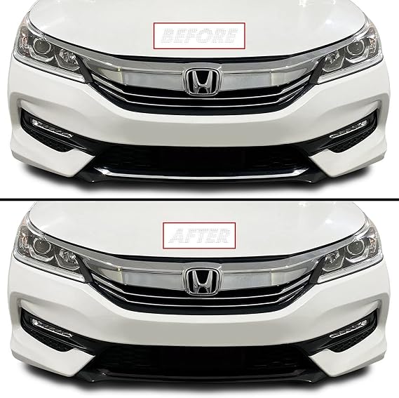 SlickMod Chrome Delete Blackout Vinyl Overlay for 2016-2017 Honda Accord Sedan Bumper Lower Lip (Lower Lip Only, Gloss Black)