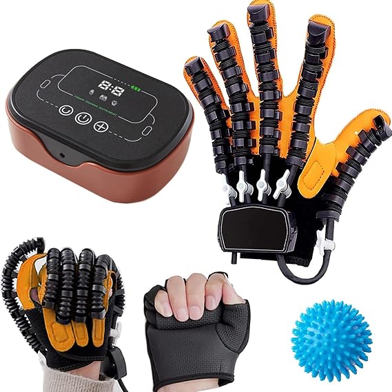 Rehabilitation Robot Gloves, Hand Exercisers Physical Splint Electric Hand Dysfunction Stroke Paralysis Hemiplegia Arthritis Patient Rehabilitation Training Therapy Equipment Plugin type Left XXL
