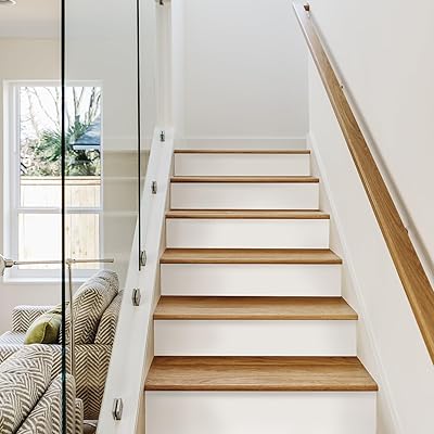 funlife 14 Strips Pure White Stair Riser Decals Peel and Stick, White Stair Riser Stickers Self Adhesive Vinyl Stairway Stickers for Entryway, Staircase Step Decals for Home Decor, 7.09 x 47.24