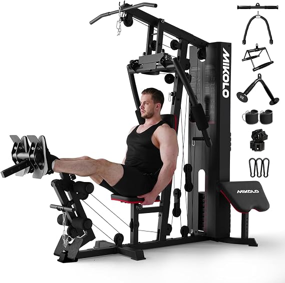 Mikolo Home Gym, Workout Station with 150LBS Weight Stack, Multifunctional Home Gym Equipment, Exercise Equipment for Full Body Strength Training