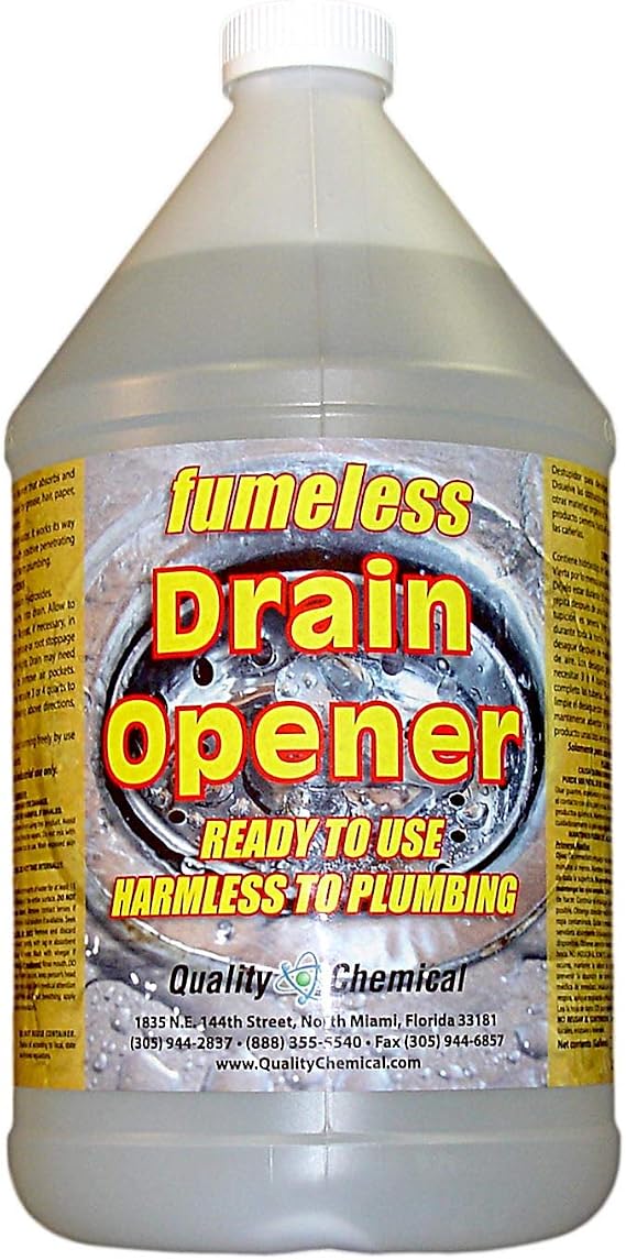 Quality Chemical Fumeless Drain Opener - Fast Acting Clog Remover and Declogger - Professional Strength - for Bathtub, Kitchen Sink, Drano, Hair Clog Remover - Drain Cleaner 128 oz (Pack of 1)