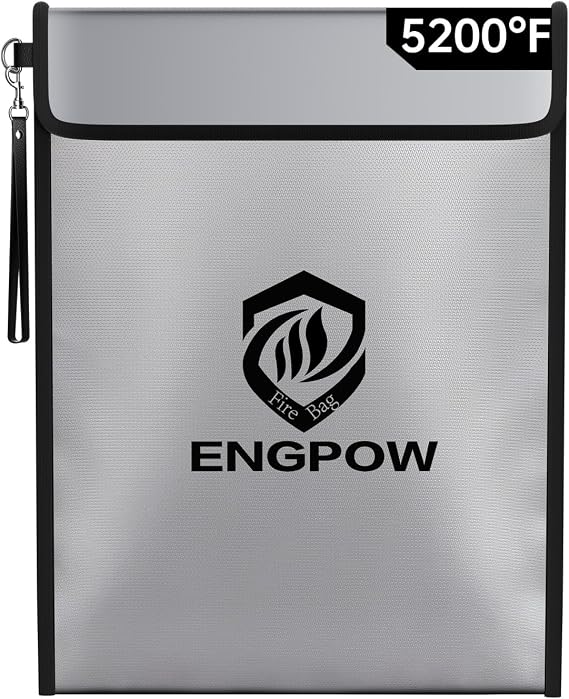 ENGPOW Fireproof Document Bag with Lock (5200F),15x 11 Fireproof Money Pouch with Zipper, Fireproof File Safe Storage Organizer Holder for Valuables,Cash,A4 Legal Important Documents and More