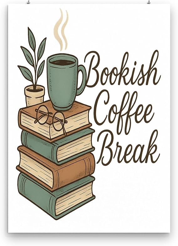Cozy Bookish Art Poster - Vintage Books and Warm Library Theme - Gloss Paper Finish - Wall Decor for Readers
