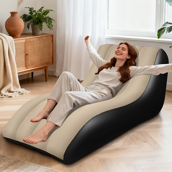 RovPool Inflatable Chair for Adults,Flocked Surface Inflatable Chairs,Brown