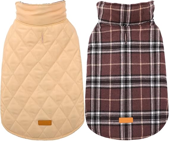 Kuoser Waterproof Dog Coat, Warm Reversible Dog Jacket with Leash Hole | Soft Cozy Dog Cold Weather Coats for Rainy Snow Days, Lightweight Jacket for Meduim Dogs, Xmas Dogs Snowsuit Brown L