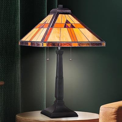 Urban Ambiance Luxury Tiffany Table Lamp, Large Size: 23H x 14W, with Rustic Style Elements, Vintage Bronze Finish, UQL7110 from The Cheshire Collection