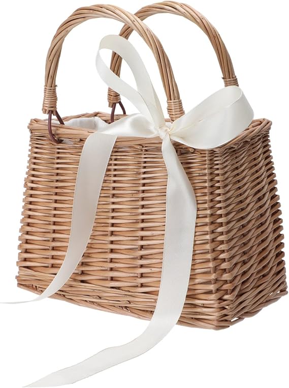 ABOOFAN Rattan Woven Basket Handbag Small Flower Basket with Handle Decorative Storage Purse for Weddings Banquets Home Decor and Floral Display 10.82 X 9.05 X 5.11 in | Rattan Cotton Cloth, Portable Handle, Stores Flowers and Dried Flowers