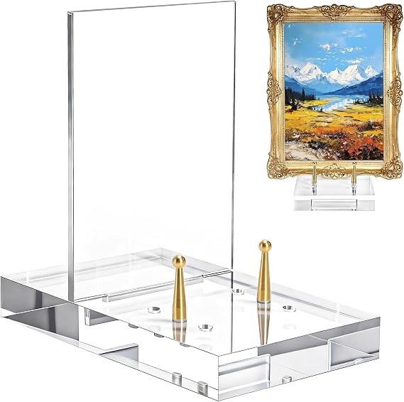 Acrylic Easel Display Stand | Heavy-duty Picture Frame Holder with Adjustable Gold Peg, Clear Decorative Plate Rack Menu Holder for Art, Restaurant, Photo