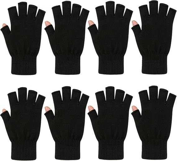 monochef Fingerless Gloves Half Finger Winter Warm Knit Thermal Working Running Biking Driving Typing Men Women Black