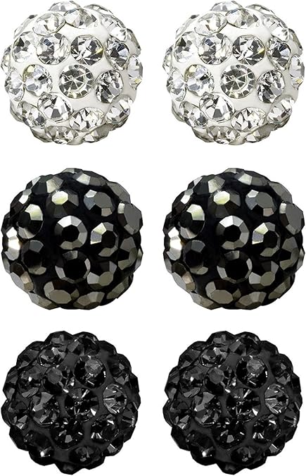 JewelrieShop Rhinestones Crystal Ball Stud Earrings Set Fireball Disco Ball Pave Bead Earrings Hypoallergenic for Women