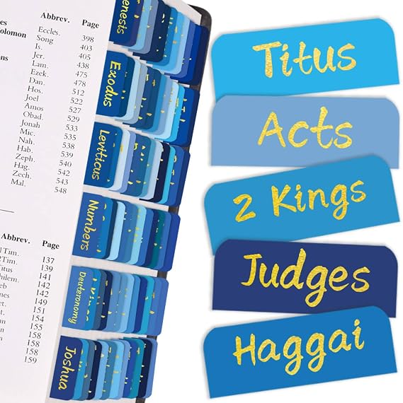 75 Bible Tabs,Easy Navigation and Quick Reference,Blue(Gold Foil Lettering)