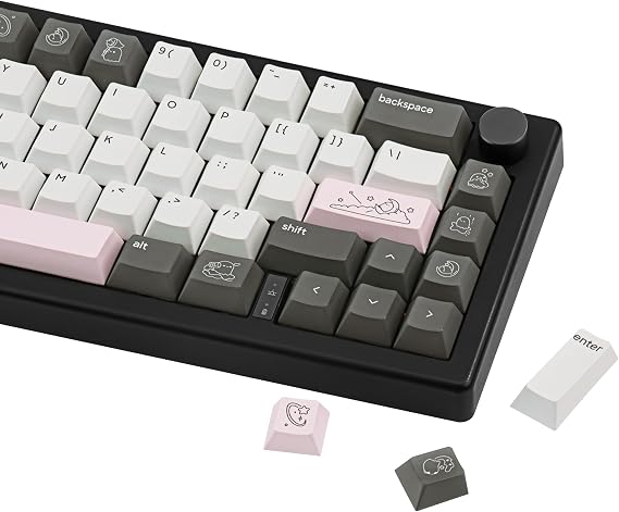 Cute PBT Keycap 130 Keys, Minimalist Black and White Cherry Profile Keycap, Dye Sub Custom Keyboard Key Caps for Cherry MX Switches Mechanical Gaming Keyboard 60% 75% 100%