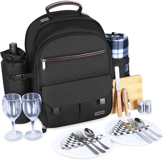 Sunflora Picnic Backpack for 2 Person, Picnic Basket Set (Black)