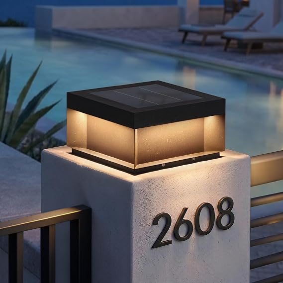 11.8'' Solar Post Lights Outdoor, Square Solar Pillar Lights Outdoor