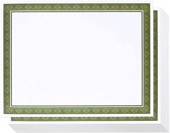 Blank Certificate Award Paper with Green Border (White, 8.5 x 11 In, 50 Sheets)
