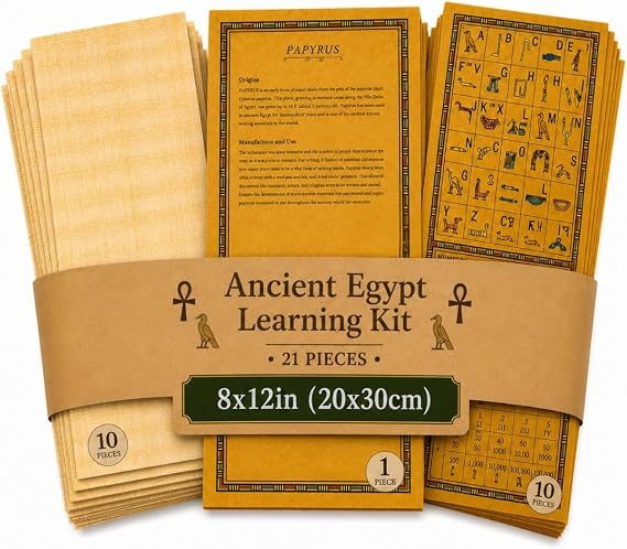 Egyptian Papyrus Blank Paper Set of 10 Sheets for Art Projects Scrapbooking Album Refill Scrolls and Teaching Ancient Hieroglyphic History 8x12in (20x30cm)