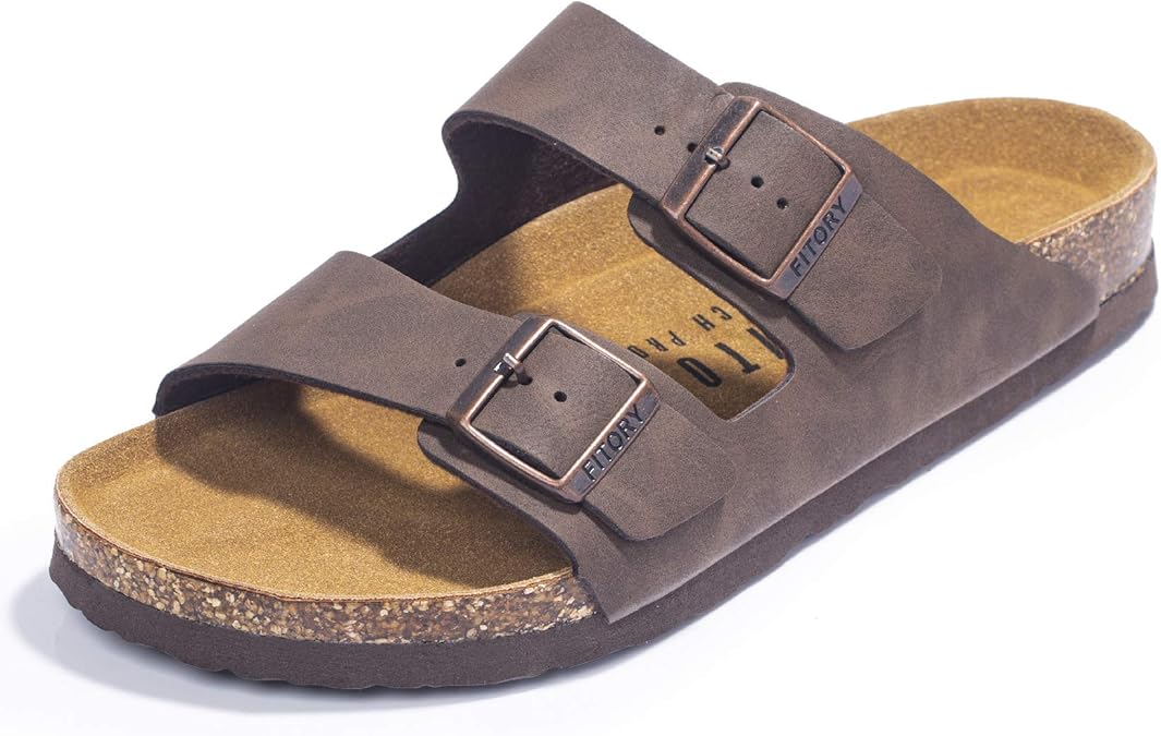 FITORY Mens Sandals,Arch Support Slides Adjustable Buckles Cork Footbed