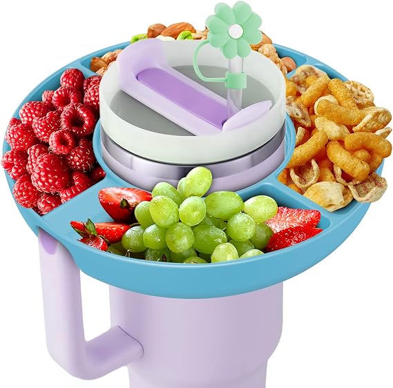 Snack Bowl for Stanley Cup 30 oz with Handle-Perfectly Compatible with Stanley Quencher H2.0 Tumbler 30 oz with Handle, Reusable Silicone Snack Tray, Stanley cup accessories (Blue Snack Bowl)