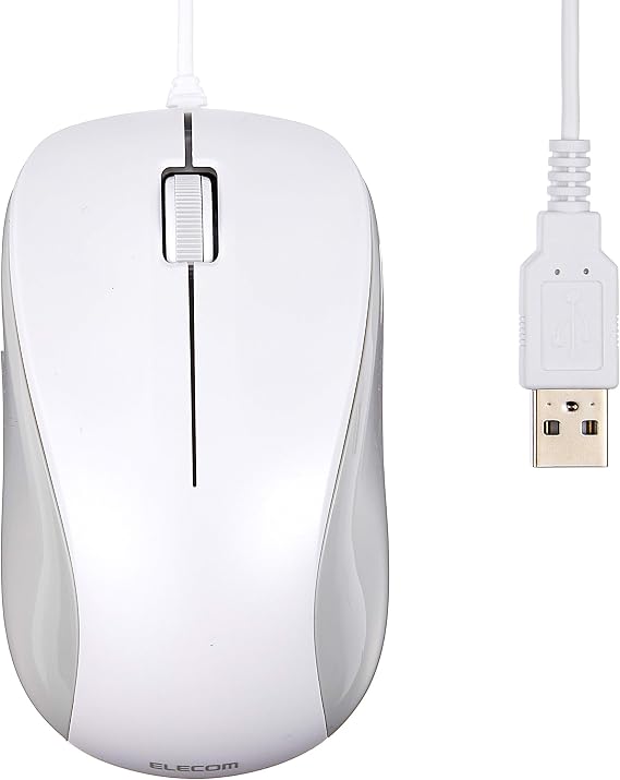 Elecom M-K6URWH/RS Wired Mouse, Medium Size, 3 Buttons, USB Optical, White, ROHS Compliant