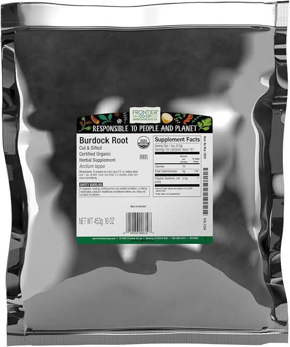 Frontier Organic Burdock Root, 1-Pound Bulk Bag, Common in Root Beer Recipes, Cut & Sifted, Sustainable Grown, Kosher (Packaging May vary)