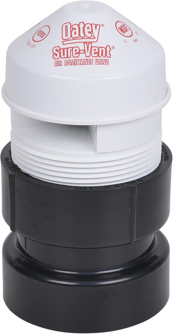 Oatey 39019 Sure-Vent 1.5 in. 2 in. 160 Branch, 24 Stack DFU Capacity Air Admittance Valve with Straight ABS Schedule 40 Adapter