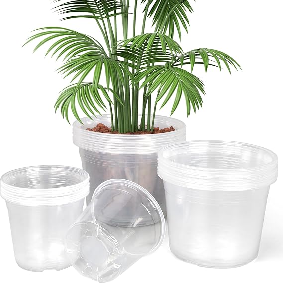 24 Pack 6/8/10 Inch Clear Nursery Pots with Drainage, Large Plastic Plant Pots for Seedlings Flowers Succulents Vegetable, Indoor Outdoor Gardening (6 810 Inch)