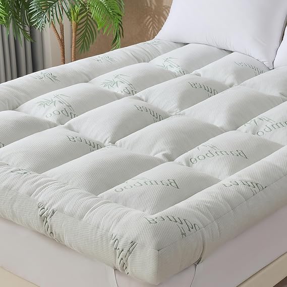 WhatsBedding 5 Inch Memory Foam Mattress Topper King Size for Back Pain Relief, Cooling Bamboo Viscose Air Layer, Supportive Pillow Top Mattress Topper